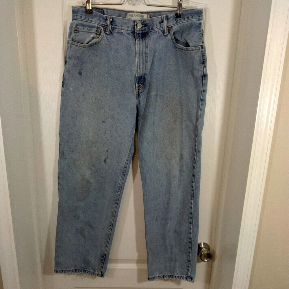 Levis 550 Mens 36 X 30 Relaxed Fit Denim Blue Jeans Stained Work Pants Distress - Picture 6 of 7